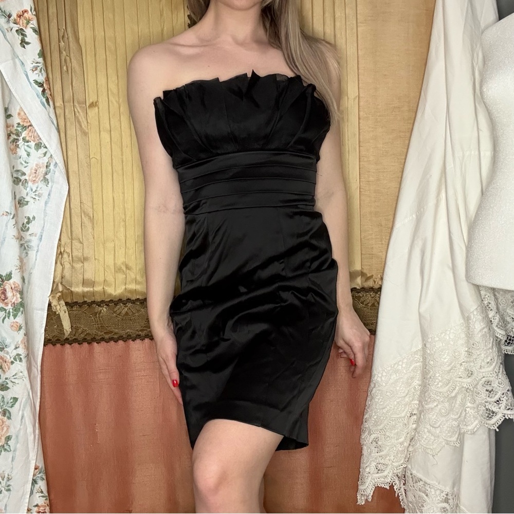 Bebe Black Strapless Ruched Sheath Dress